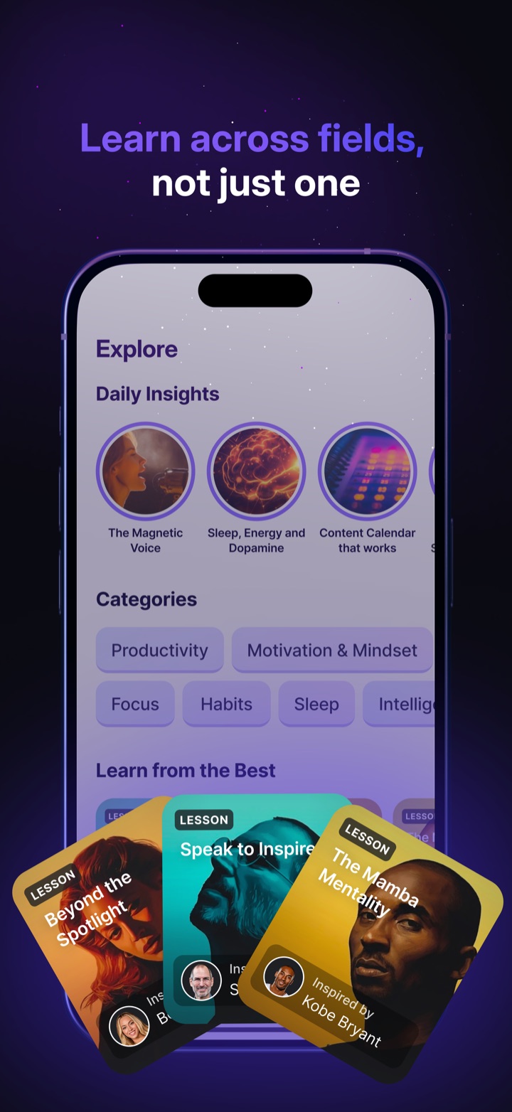 RiseGuide app screenshot 9 of 10 — expert-powered daily self-improvement lessons for communication, leadership and content creation